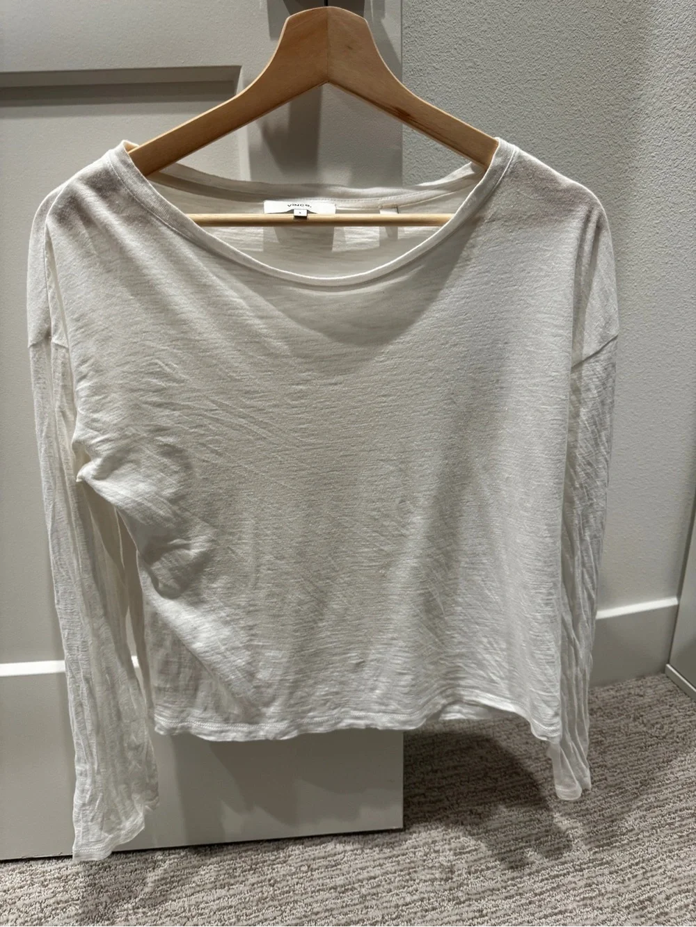 Vince White Relaxed Scoop Neck Long Sleeve Top S